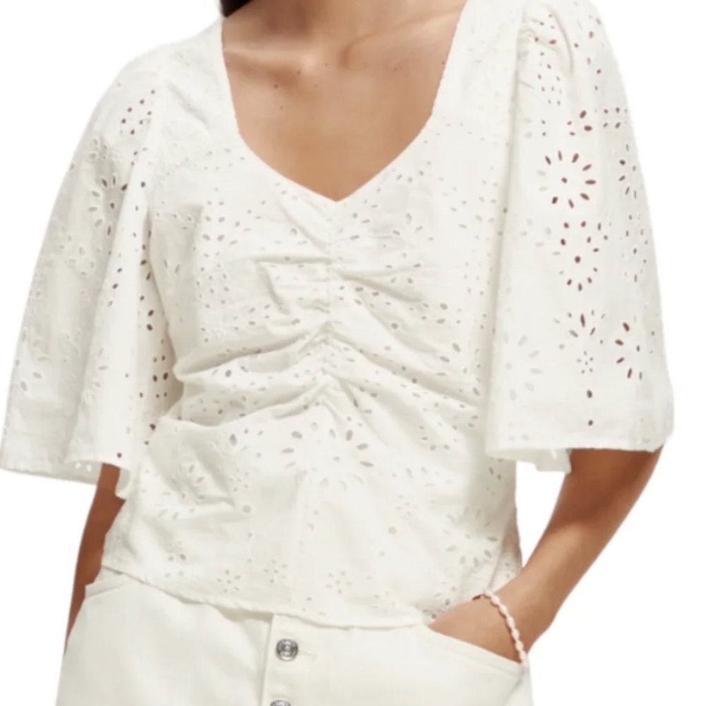 NWT Scotch & Soda | RUCHED FRONT FLUTTER SLEEVE TOP | Womens 36  Small / 4 US - Picture 2 of 9
